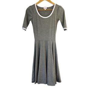 LULAROE Nicole Fitted Grey Dress White Trim | XXS